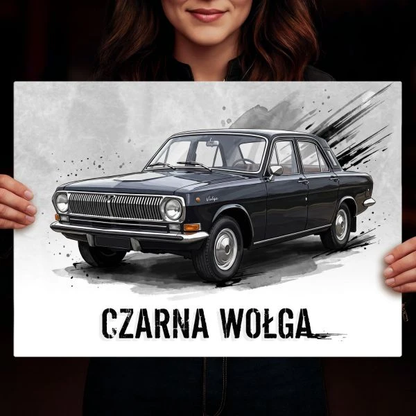 Grafika na metalu Czarna Wołga GAZ-24